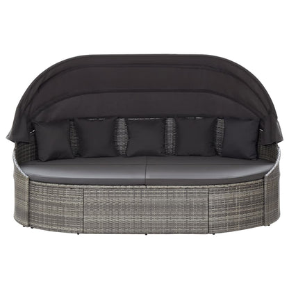 Lettino Prendisole con Baldacchino in Polyrattan Grigio - homemem39