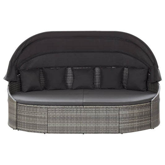 Lettino Prendisole con Baldacchino in Polyrattan Grigio - homemem39