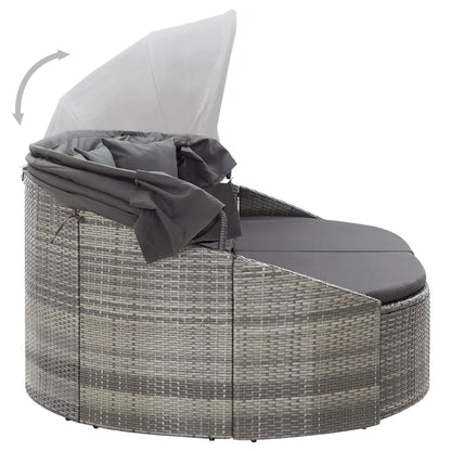 Lettino Prendisole con Baldacchino in Polyrattan Grigio - homemem39