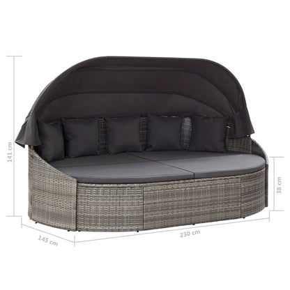 Lettino Prendisole con Baldacchino in Polyrattan Grigio - homemem39