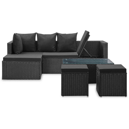 Set Divani da Giardino 4 pz Nero con Cuscini in Polyrattan | homemem39