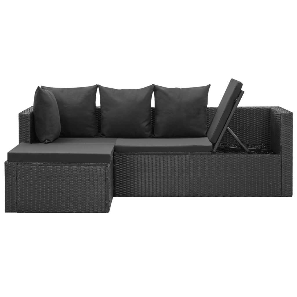 Set Divani da Giardino 4 pz Nero con Cuscini in Polyrattan | homemem39