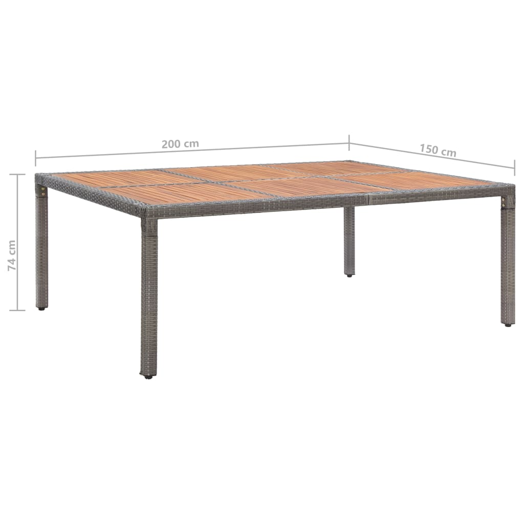 Gray Garden Table 200x150x74cm Polyrattan Acacia Wood