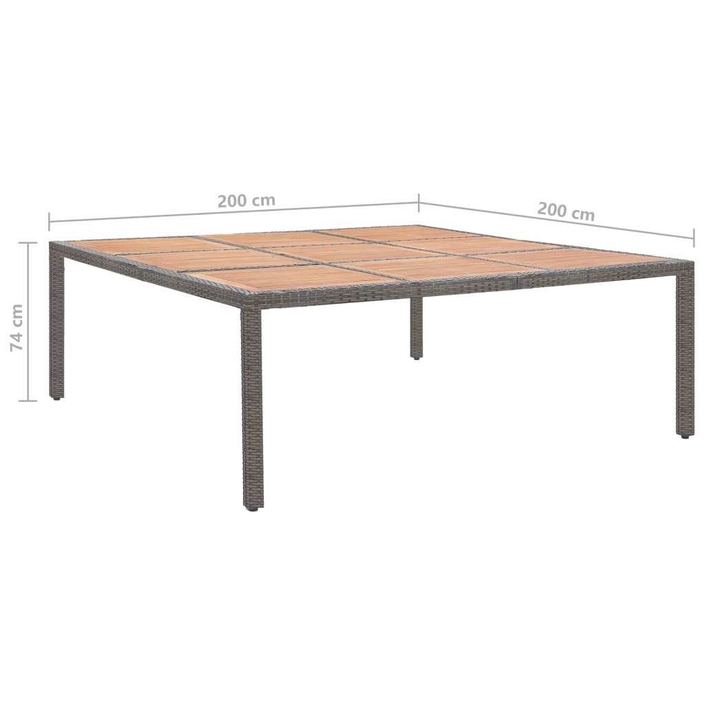 Tavolo da Giardino Grigio 200x200x74cm Polyrattan Legno Acacia