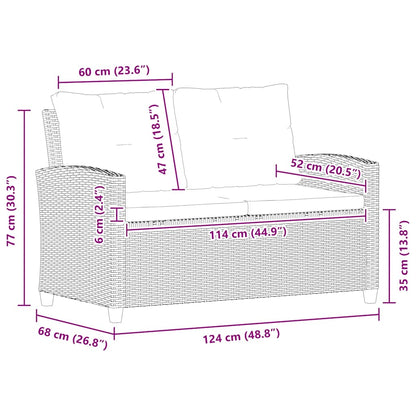Divano da Giardino 2 Posti con Cuscini Grigio 124 cm Polyrattan | homemem39
