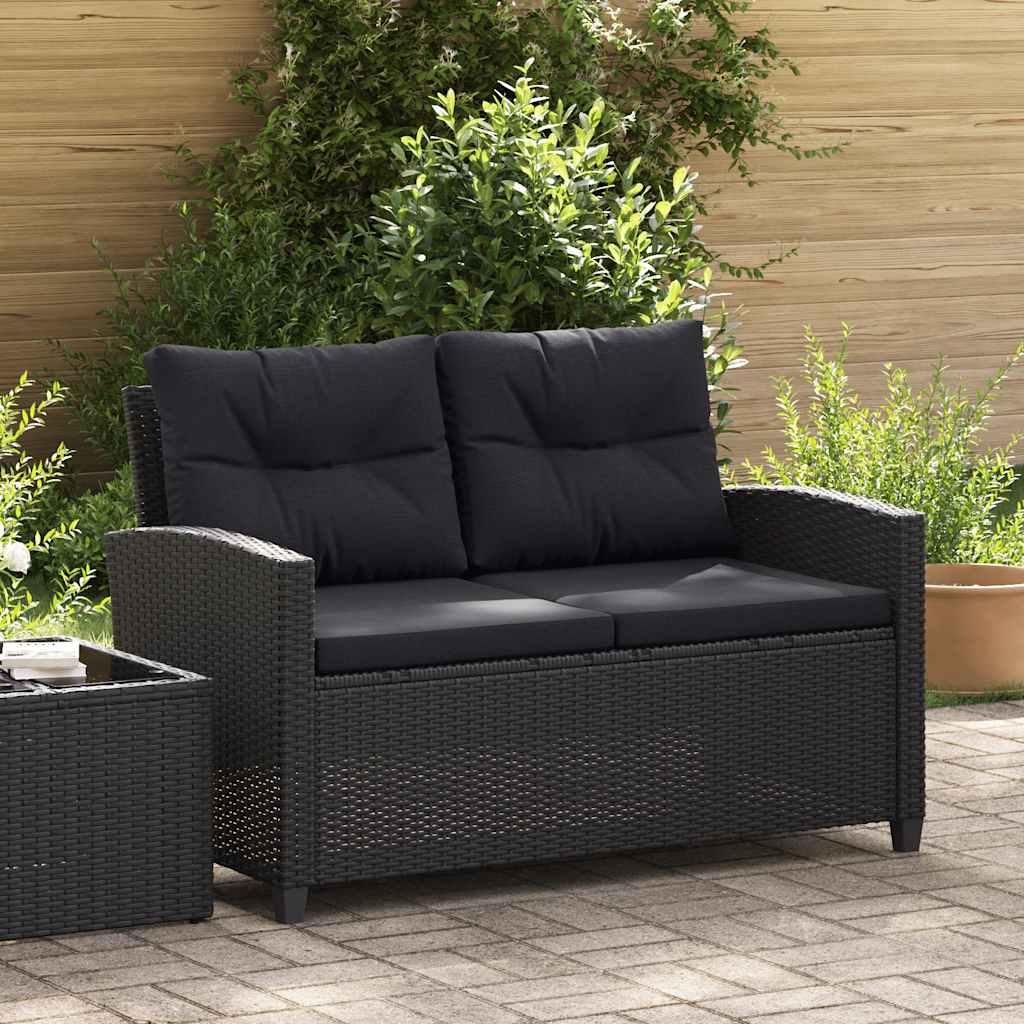 Divano da Giardino 2 Posti con Cuscini Nero 124 cm Polyrattan