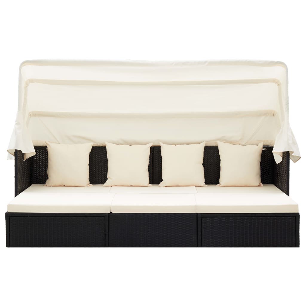 Lettino da Giardino con Tettuccio in Polyrattan Nero - homemem39