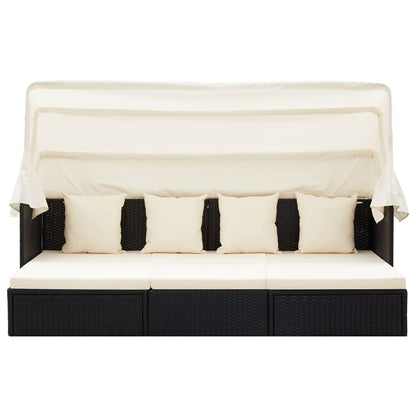 Lettino da Giardino con Tettuccio in Polyrattan Nero - homemem39