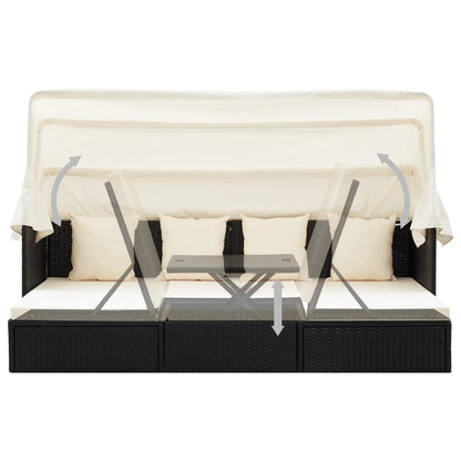 Lettino da Giardino con Tettuccio in Polyrattan Nero - homemem39