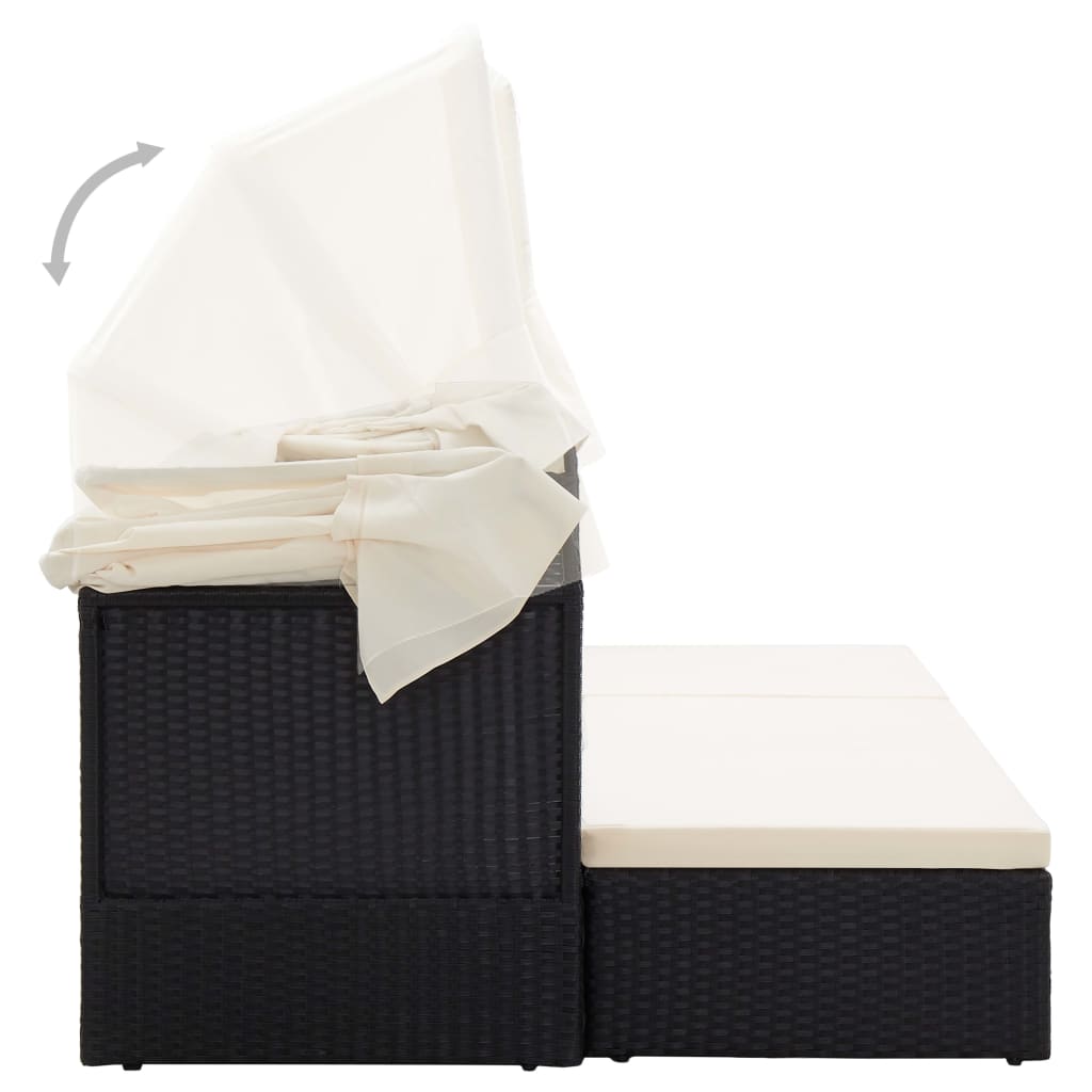 Lettino da Giardino con Tettuccio in Polyrattan Nero - homemem39
