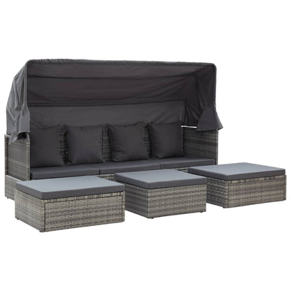 Lettino da Giardino con Tettuccio in Polyrattan Grigio Mélange - homemem39