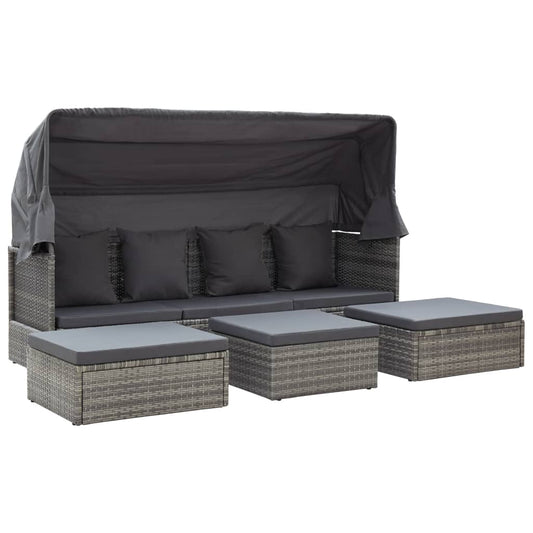 Lettino da Giardino con Tettuccio in Polyrattan Grigio Mélange - homemem39