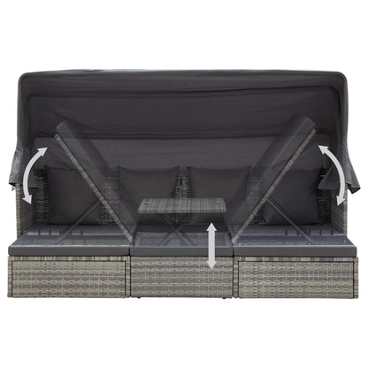 Lettino da Giardino con Tettuccio in Polyrattan Grigio Mélange - homemem39