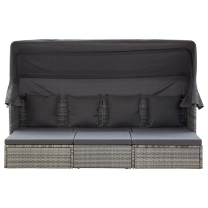 Lettino da Giardino con Tettuccio in Polyrattan Grigio Mélange - homemem39