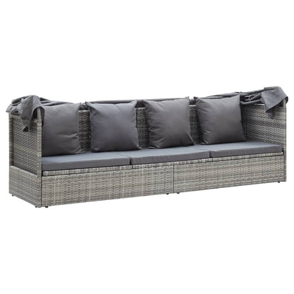 Lettino da Giardino con Tettuccio in Polyrattan Grigio Mélange - homemem39