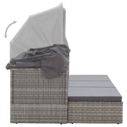 Lettino da Giardino con Tettuccio in Polyrattan Grigio Mélange - homemem39