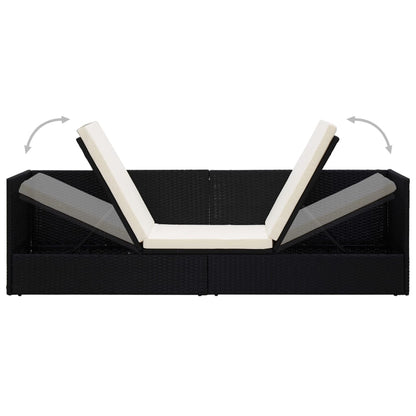 Lettino da Giardino con Cuscini in Polyrattan Nero - homemem39