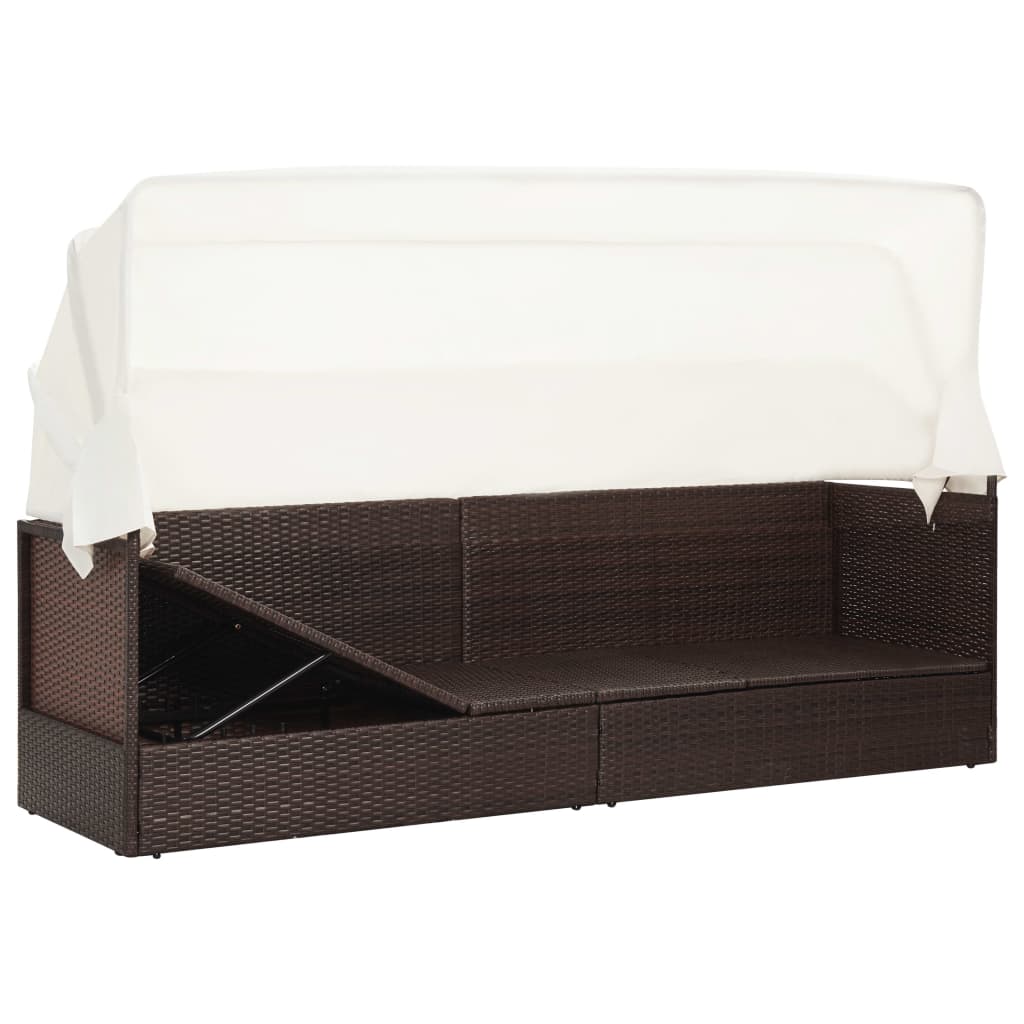 Divano da Giardino con Tettoia in Polyrattan Marrone | homemem39