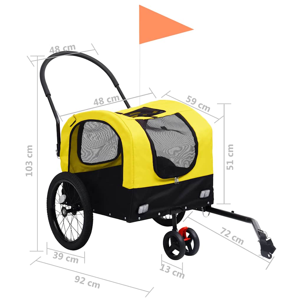 Rimorchio Bici per Animali Carrello Jogging 2in1 Giallo e Nero - homemem39