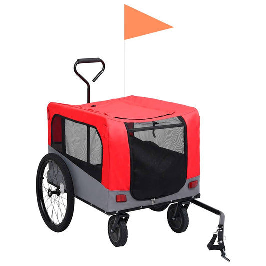 Rimorchio Bici Animali e Carrello Jogging 2 in 1 Rosso e Grigio - homemem39