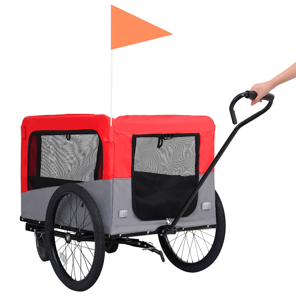 Rimorchio Bici Animali e Carrello Jogging 2 in 1 Rosso e Grigio - homemem39