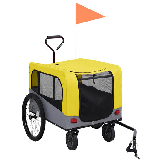 Rimorchio Bici Animali Carrello Jogging 2in1 Giallo e Grigio - homemem39