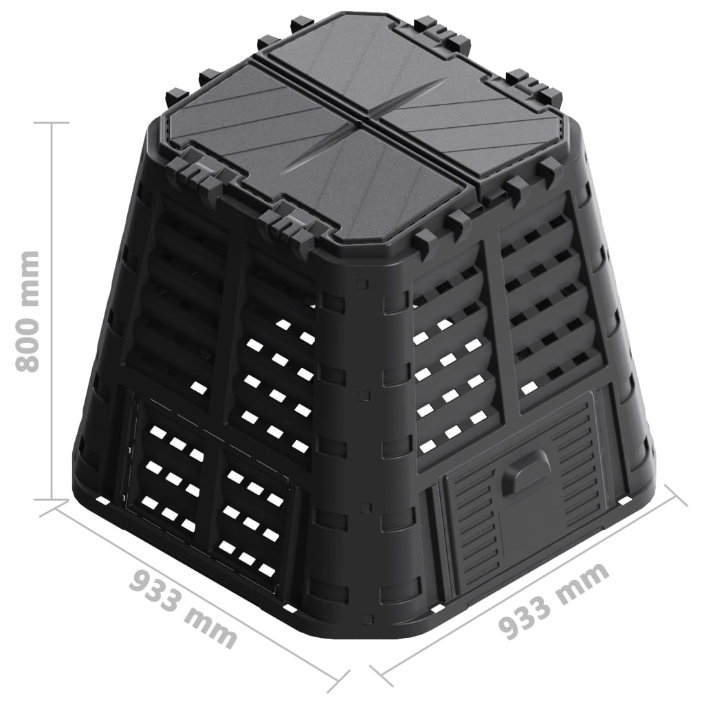 Compostiera da Giardino Nera 93,3x93,3x80 cm 480 L - homemem39