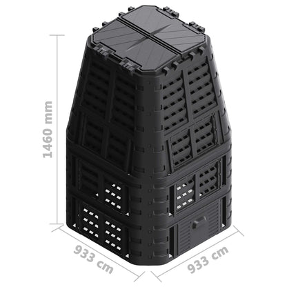 Compostiera da Giardino Nera 93,3x93,3x146 cm 1000 L - homemem39
