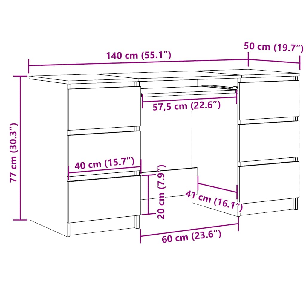 Scrivania Grigio Cemento 140x50x77 cm in Legno Multistrato - homemem39