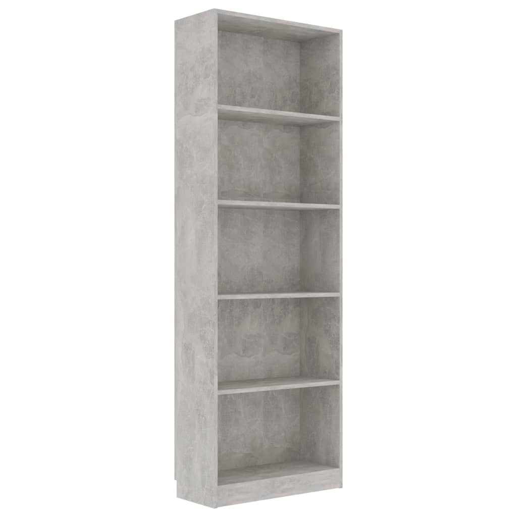 Libreria 5 Ripiani Grigio Cemento 60x24x175cm Legno Multistrato