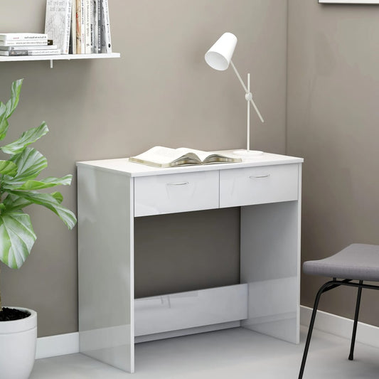 Scrivania Bianco Lucido 80x40x75 cm in Legno Multistrato - homemem39