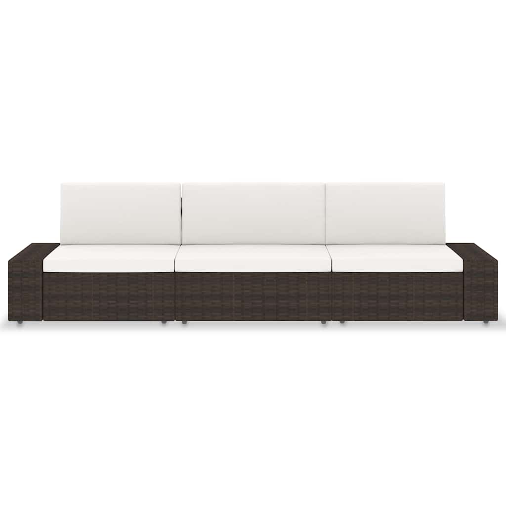Divano Modulare a 3 Posti in Polyrattan Marrone
