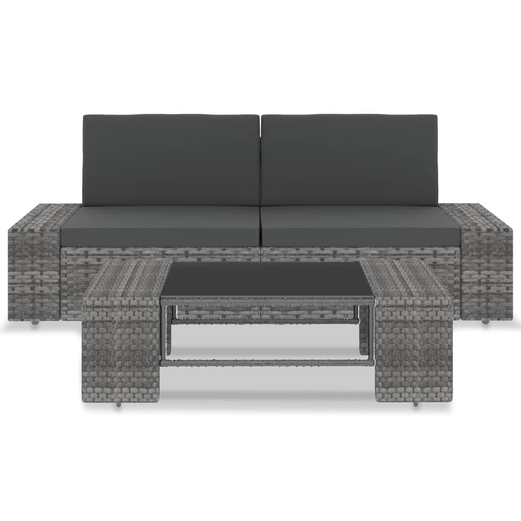 Set Divani da Giardino 3 pz in Polyrattan Grigio - homemem39