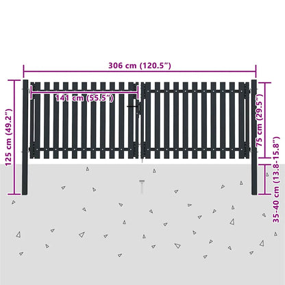 Cancello per Recinzione a doppia Porta in Acciaio 300x75 cm Antracite | homemem39