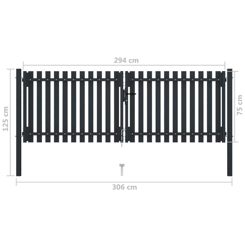 Cancello per Recinzione Doppio in Acciaio 306x125 cm Antracite - homemem39