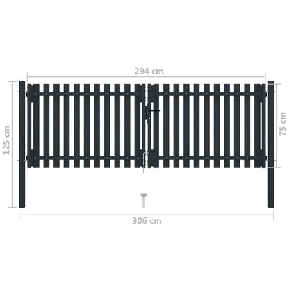 Cancello per Recinzione Doppio in Acciaio 306x125 cm Antracite - homemem39