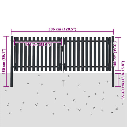 Cancello per Recinzione a doppia Porta in Acciaio 300x100 cm Antracite | homemem39