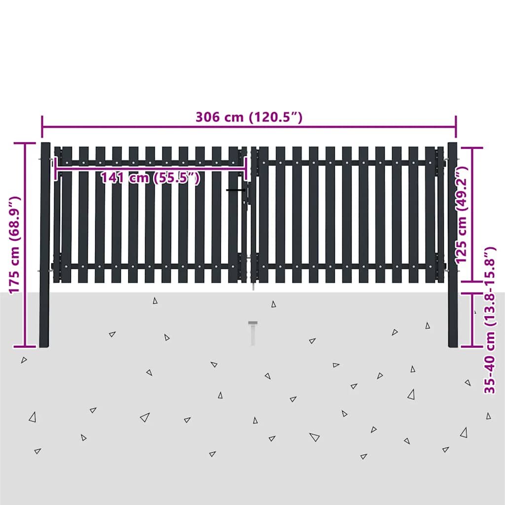 Cancello per Recinzione a doppia Porta in Acciaio 300x125 cm Antracite | homemem39