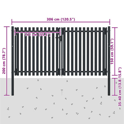 Cancello per Recinzione a doppia Porta in Acciaio 300x150 cm Antracite | homemem39