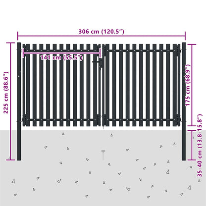 Cancello per Recinzione a doppia Porta in Acciaio 300x175 cm Antracite | homemem39