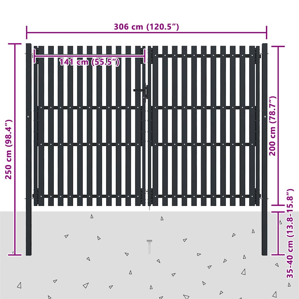 Cancello per Recinzione a doppia Porta in Acciaio 300x200 cm Antracite