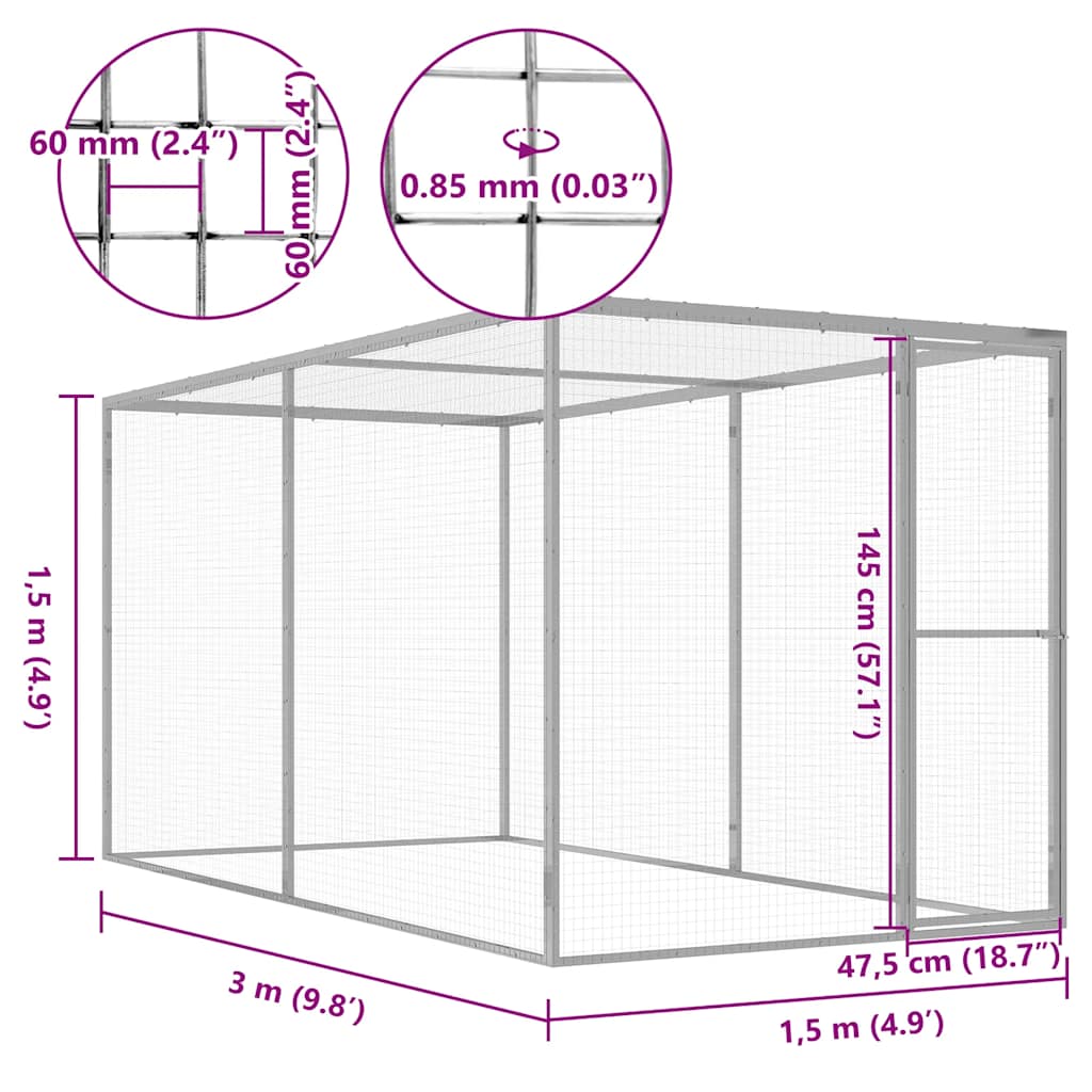 Gabbia per Gatti 3x1,5x1,5 m in Acciaio Zincato - homemem39