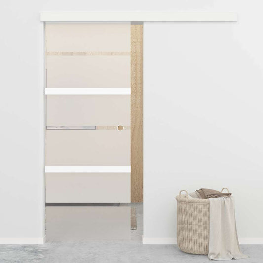 Porta Scorrevole in Vetro ESG e Alluminio 76x212 cm Argento - homemem39