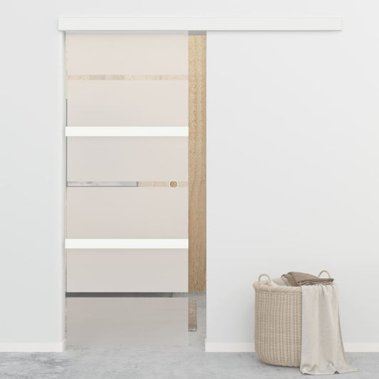 Porta Scorrevole con Fermi in Vetro ESG e Alluminio 76x205 cm - homemem39