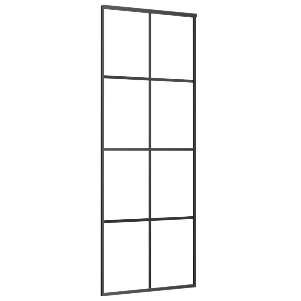 Porta Scorrevole in Alluminio e Vetro ESG 76x205 cm Nera - homemem39