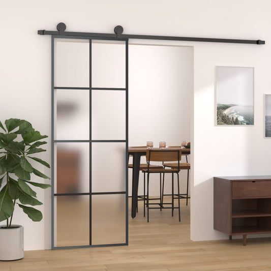 Porta Scorrevole in Alluminio e Vetro ESG 76x205 cm Nera - homemem39