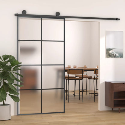 Porta Scorrevole in Vetro ESG e Alluminio 102,5x205 cm Nera | homemem39