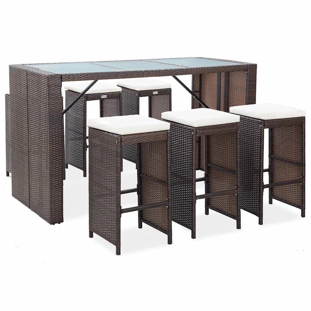 Set da Bar da Giardino 7 pz con Cuscini in Polyrattan