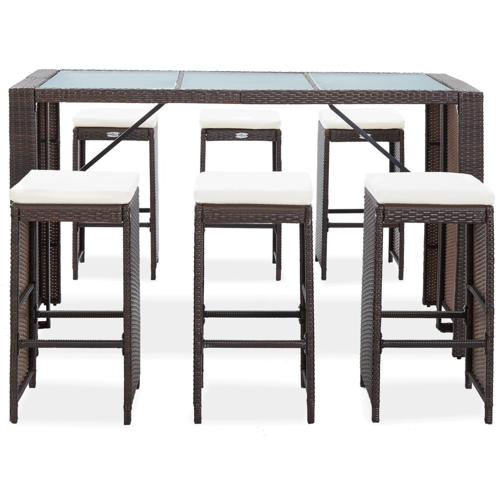 Set da Bar da Giardino 7 pz con Cuscini in Polyrattan Marrone | homemem39