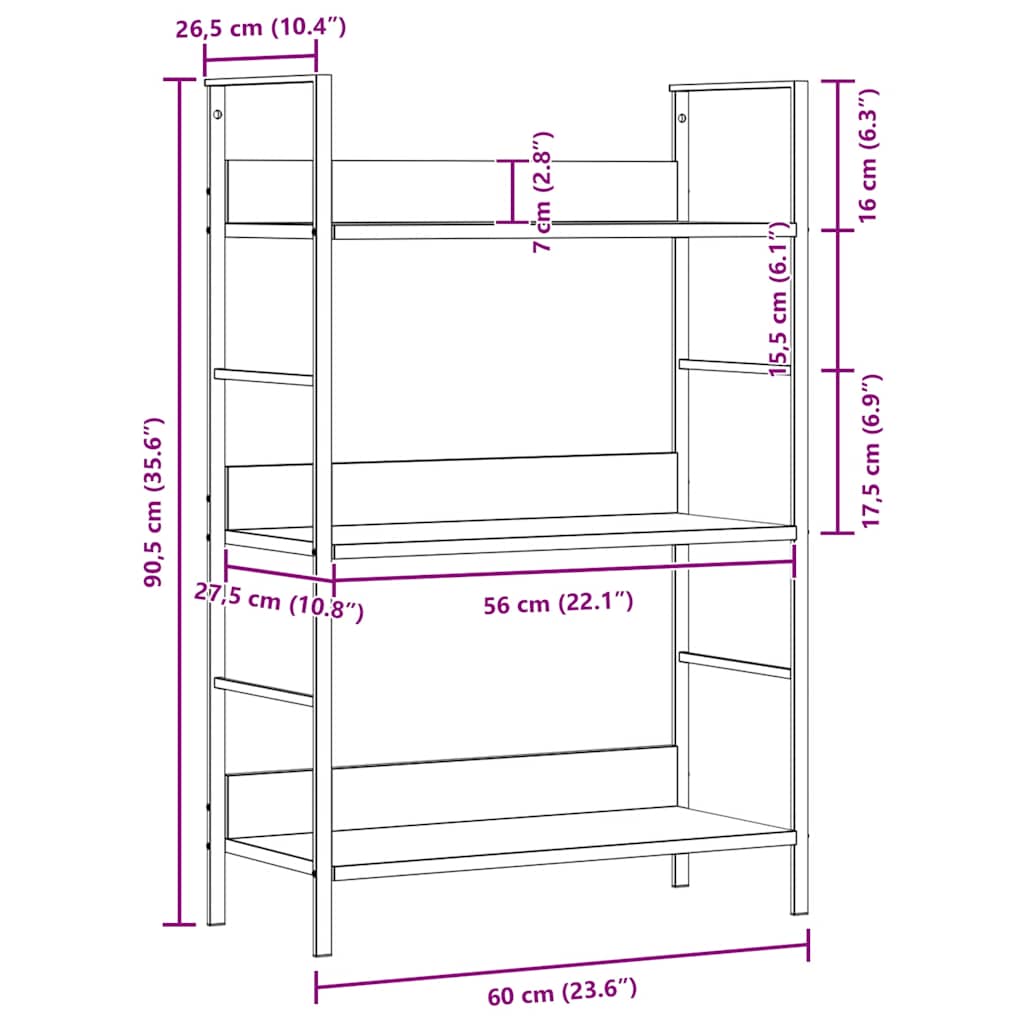Scaffale Libri 3 Ripiani Bianco 60x27,6x90,5 Legno Multistrato | homemem39